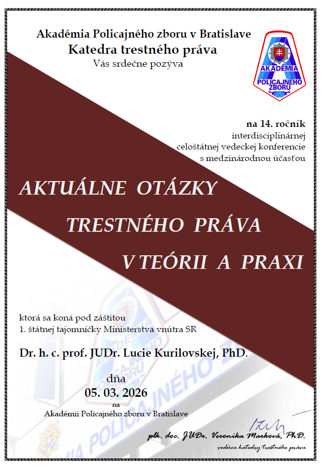 Pozvánka na konferenciu "Aktuálne otázky tresntého práva v teórii a praxi"